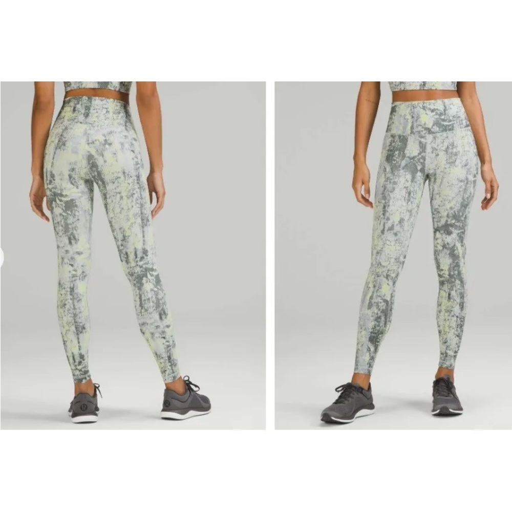 lululemon athletica Gray and Lime Printed High-Rise Leggings